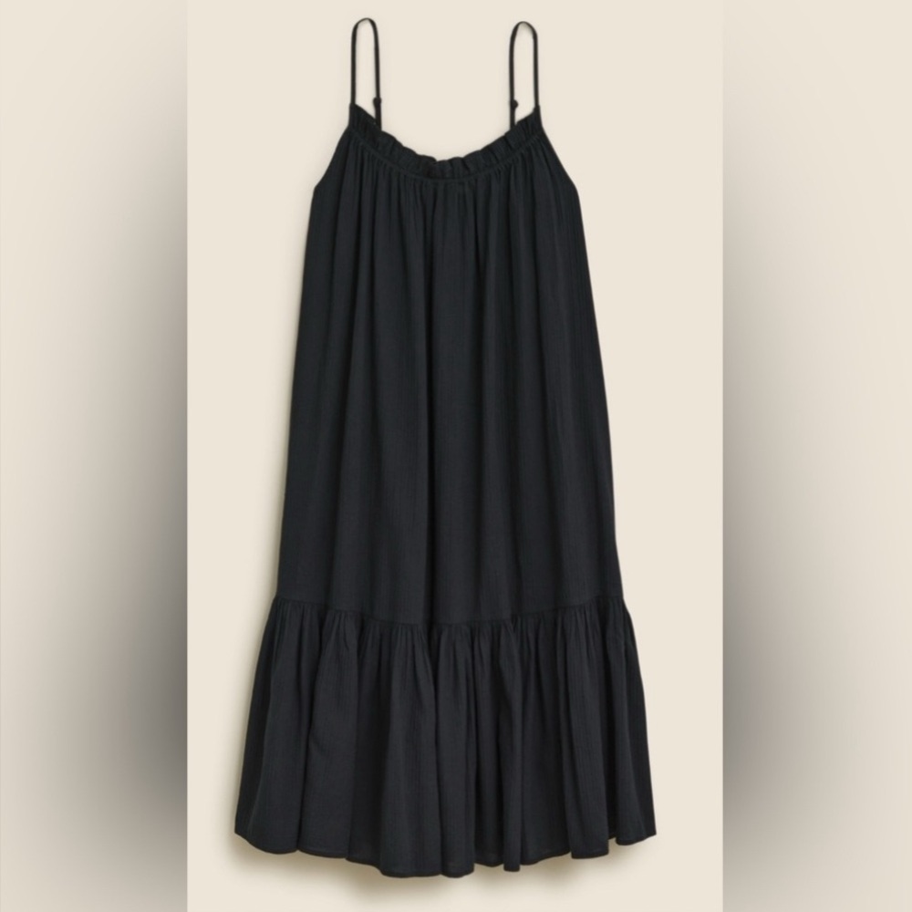 J Crew Midi Sundress Airy Gauze NWOT Black Stripe Spaghetti Straps Ruffled M/L